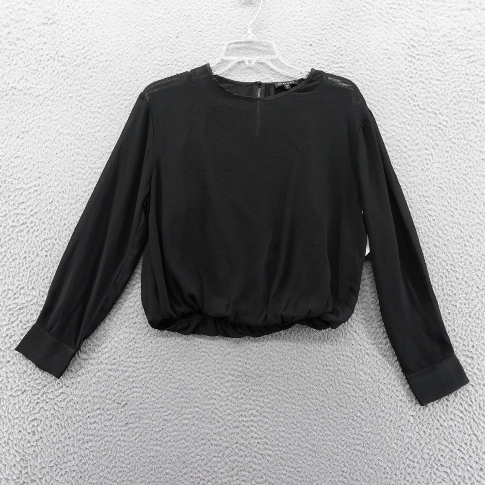 Pleione Womens Black Long Sleeve Bubble Hem Blouse Chiffon Small NWT